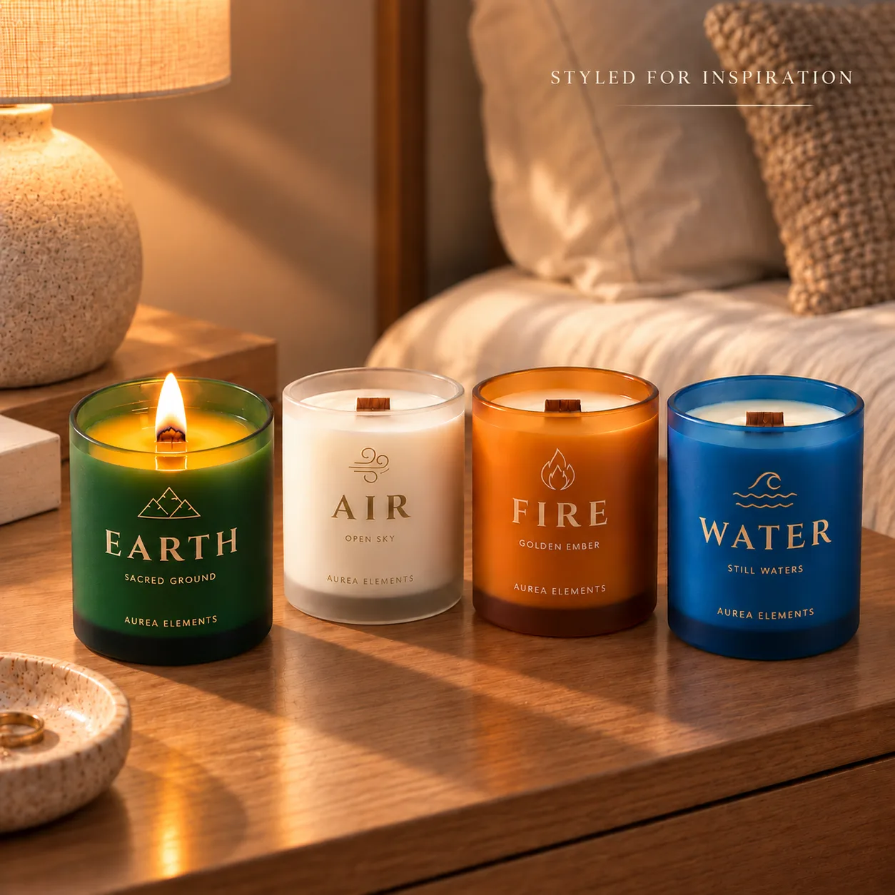AUREA ELEMENTS — the four candles in a quiet evening ritual