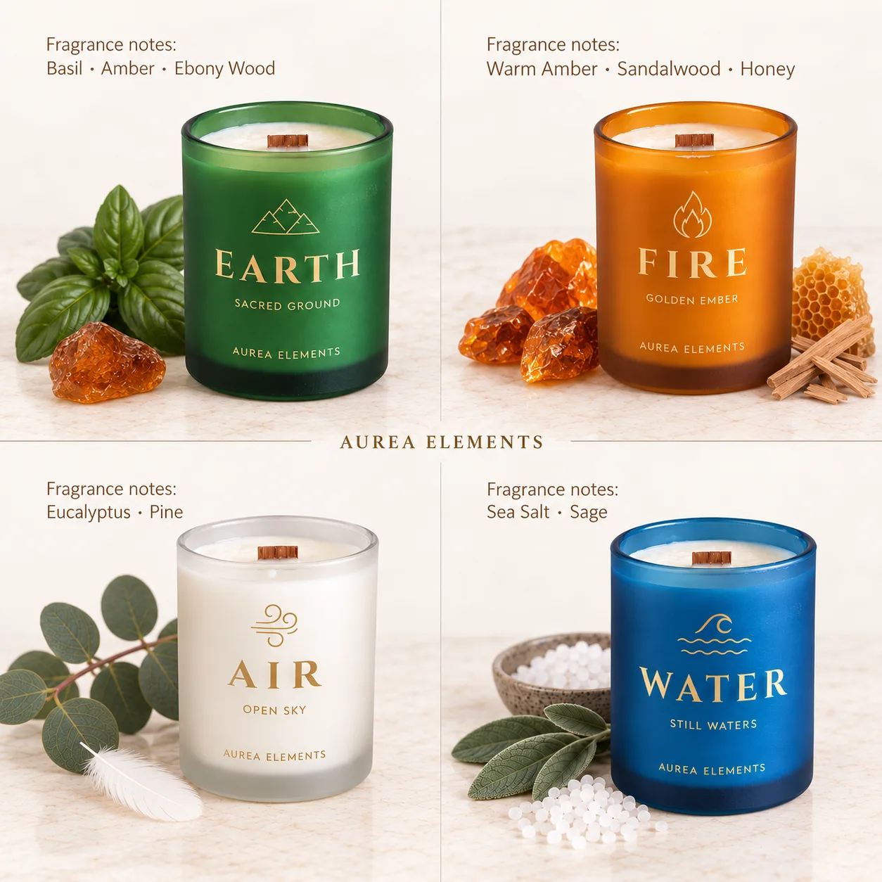 AUREA ELEMENTS — Earth, Fire, Air and Water: fragrance notes at a glance